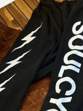 PRE-OWNED AVIATOR NATION Black Graphic Sweatpants with White Lightning Print
